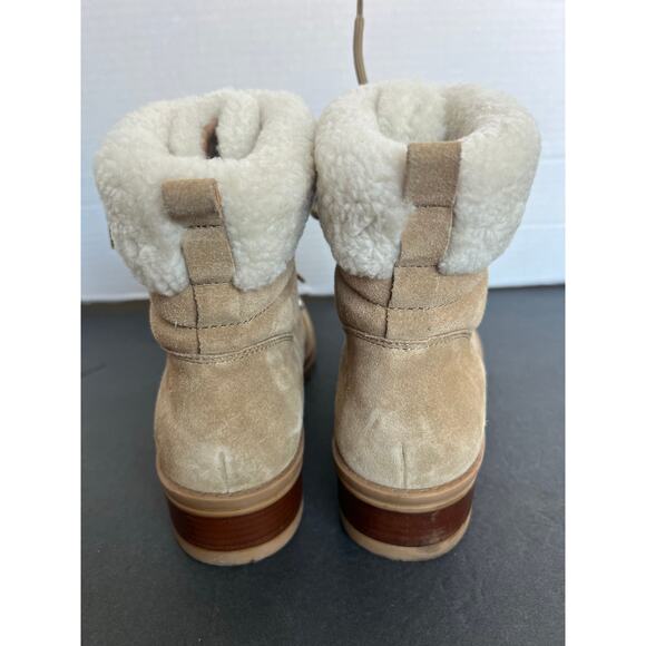 Marc Fisher LTD Brylee Beige Cream Shearling Trim Suede Lace Up Combat Boots 10M - Picture 6 of 10